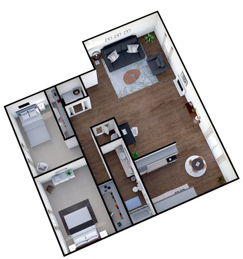 Floor plan for 2 beds, 1 bath, 925 sqft